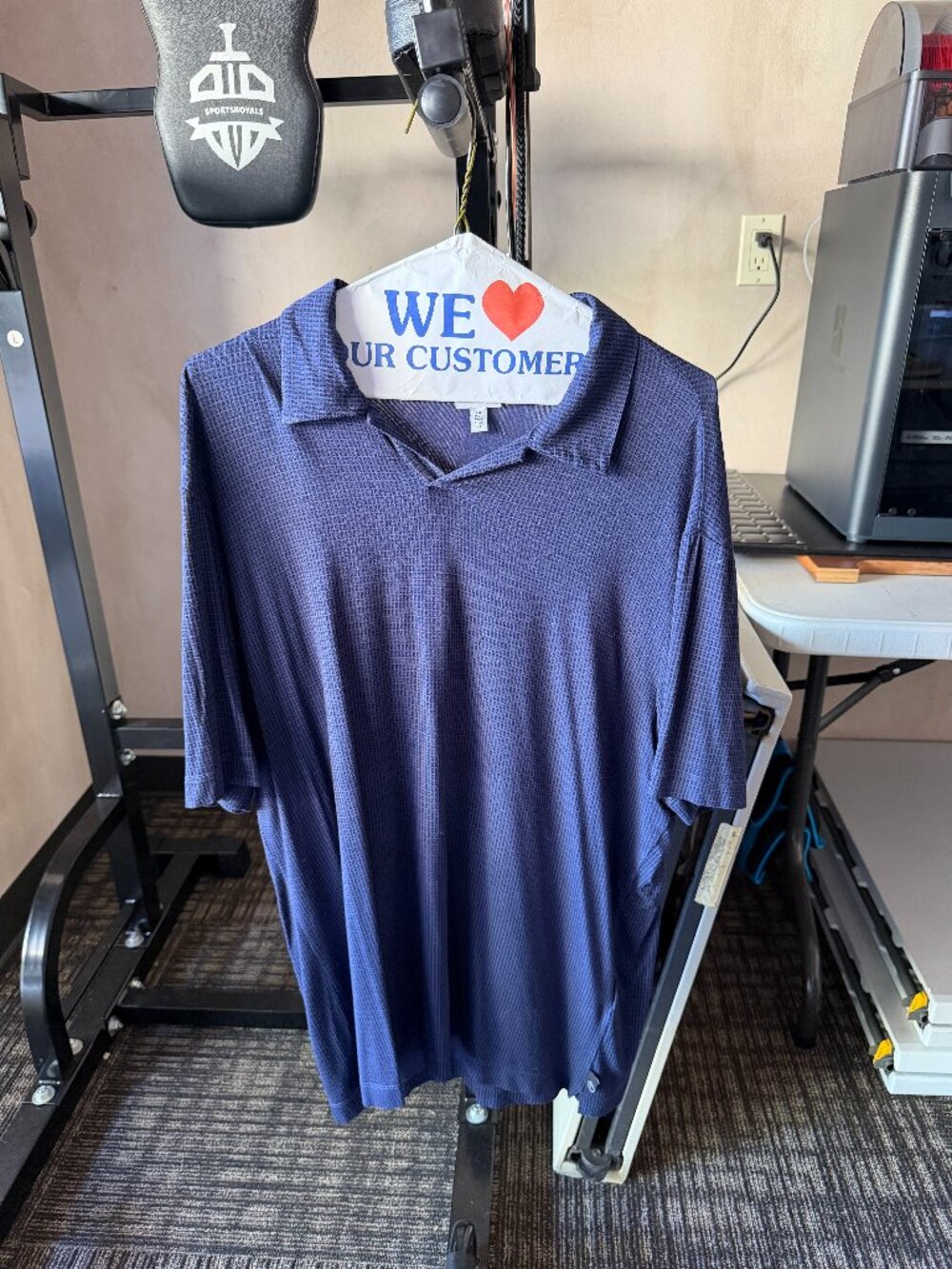 Armani Collezioni Men’s Blue Micro Geometric Stretch Polo Shirt XL